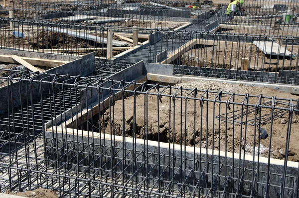 stock image Reinforcing steel bars in big structure foundation