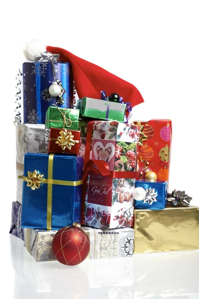 Many colorful Christmas packages — Stock Photo, Image
