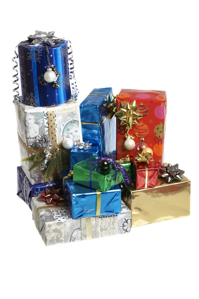 Many colorful Christmas packages — Stock Photo, Image