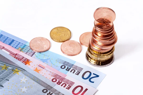 Euromünzen und -scheine — Stockfoto