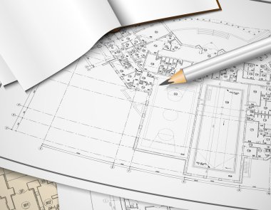 Architectural background. Part of architectural project, architectural plan, technical project, drawing technical letters, architect at work, Architecture planning on paper, construction plan