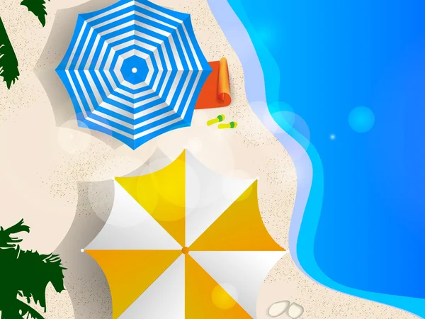 Cuplu de umbrele pe plajă, artă grafică — Vector de stoc