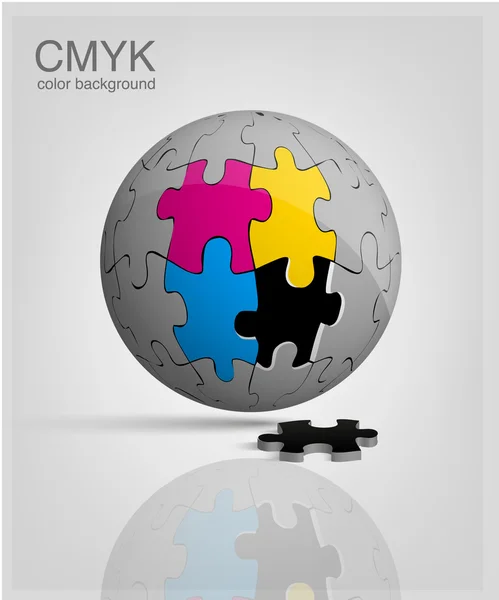 3d globe made from puzzle pieces. CMYK vector — Stock Vector