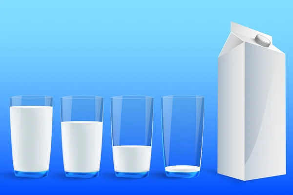 Čtyři sklenice mléka plnit službu — Stockový vektor