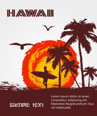 Silhouette of the surfer, tropical beach clipart