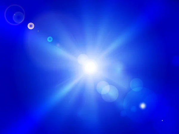 Διάνυσμα ήλιο σε μπλε ουρανό με φακούς φωτοβολίδα. — Διανυσματικό Αρχείο