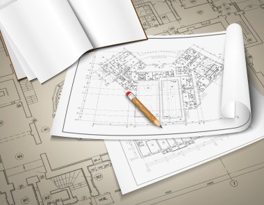 Architectural background. Part of architectural project, architectural plan, technical project, drawing technical letters, architect at work, Architecture planning on paper, construction plan clipart