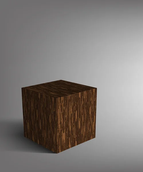 Cubo de madera de diseño con fondo gris — Vector de stock