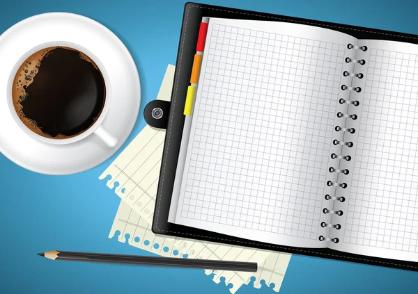 Ημερολόγιο και καφέ στο τραπέζι — Διανυσματικό Αρχείο