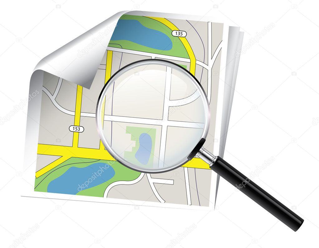 Paper map with magnifier