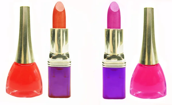 Nagel heldere poetsmiddelen en lippenstift — Stockfoto