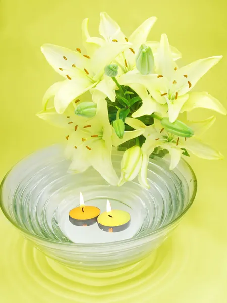 Water voor spa met lily bos — Stockfoto