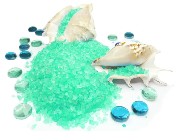Spa bathing sea salt in shells — Stock Photo, Image