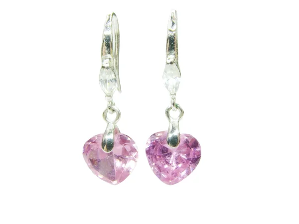 Pink heart shape earrings jewelery — Stock Photo, Image