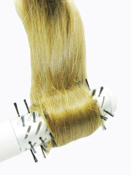 Suszarka z Rude włosy to szczotka do włosów — Zdjęcie stockowe