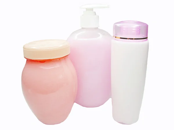 Conjunto de chuveiro shampoo creme sabão — Fotografia de Stock