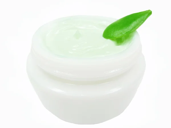 Cosmetic green creme for face — Stock Photo, Image