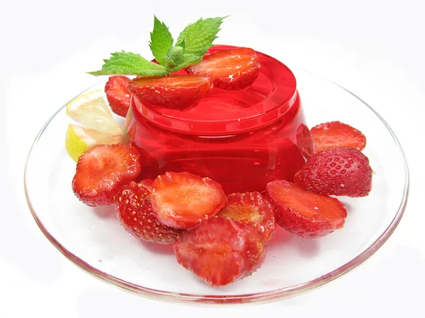 Postre de gelatina roja fresa — Foto de Stock
