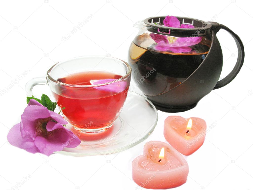 Red herbal tea with wild rose
