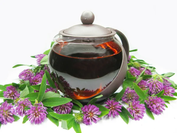 Teekanne mit floralem Tee — Stockfoto