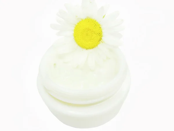 Kosmetiska crème för ansiktet med daisy väsen — Stockfoto