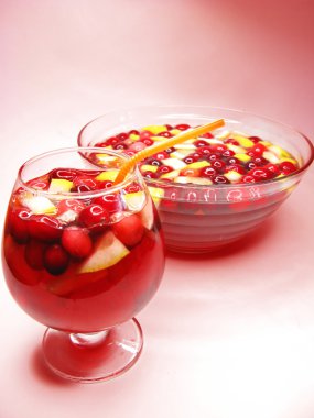 Red punch cocktail drink with fruit clipart