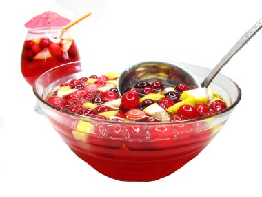 Red punch cocktail drink with fruit clipart