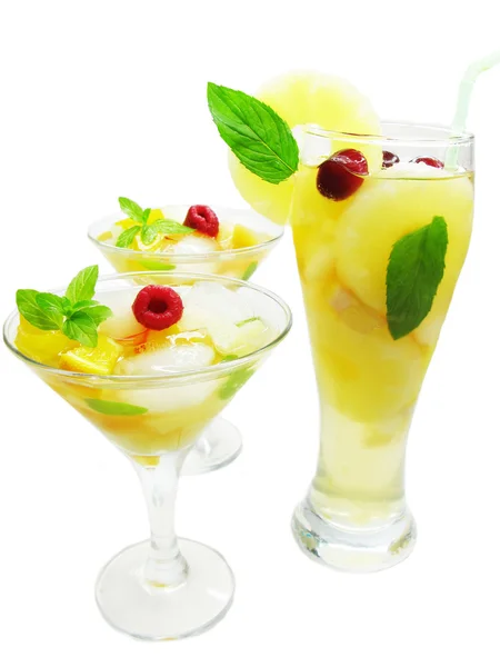 Three punch cocktail drinks with fruit — Stock Photo, Image