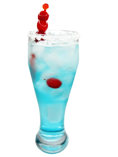 Alcohol blue curacao cocktail drink with cherry — Stock Photo, Image