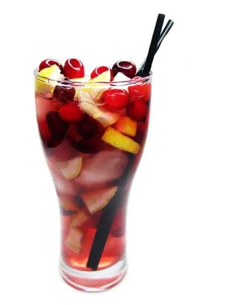 Fruit red punch cocktail drink with strawberry — Stock Photo, Image