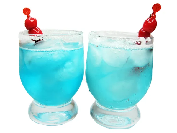 Alcohol blue cocktail drinks with cherry — Stock Photo, Image