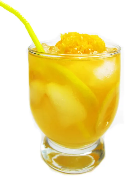 Fruit yellow punch cocktail drink with lemon — Stock Photo, Image