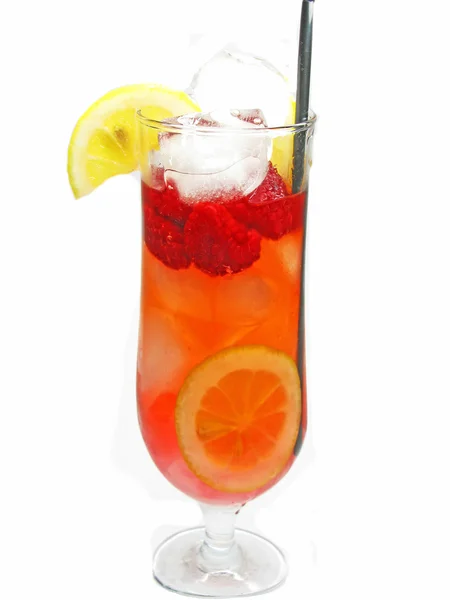 Alcohol punch cocktail drink with raspberry lemon — Stock Photo, Image