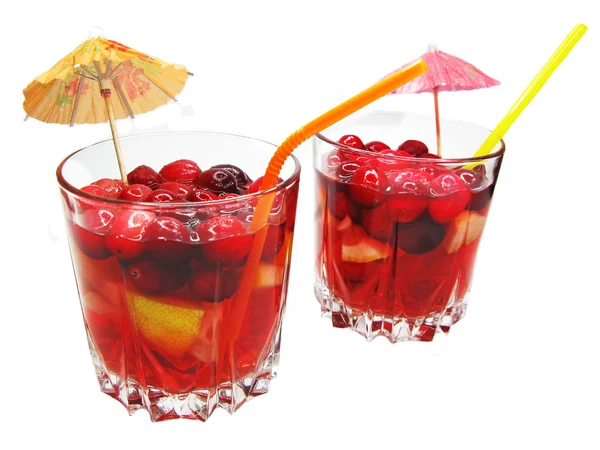 Fruit red punch cocktail drink with cherry — Stock Photo, Image