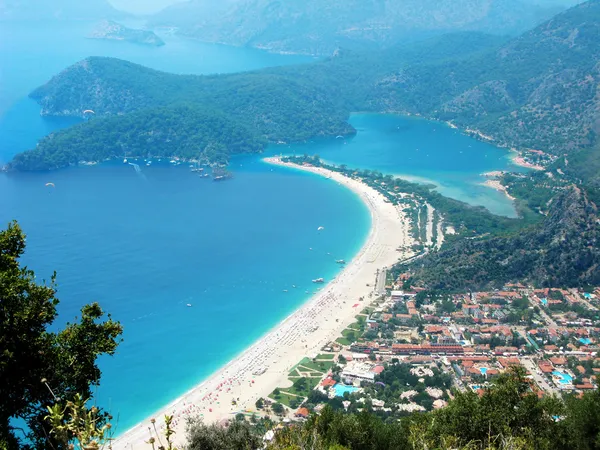 Panorama z modré laguny a pláže oludeniz Turecko Royalty Free Stock Fotografie