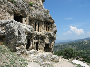 Lycian ancient tombs tlos in fethiye turkey clipart