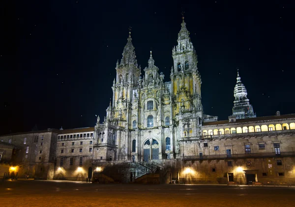 Katedralen i santiago de Compostelas på natten Royaltyfria Stockbilder