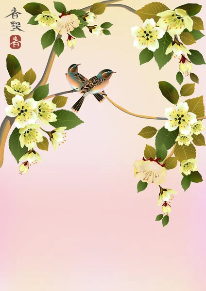 Sakura Bird. carte postale. menu . — Image vectorielle