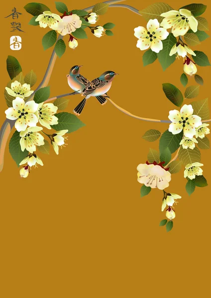 Sakura uccello. Una cartolina. menu . — Vettoriale Stock