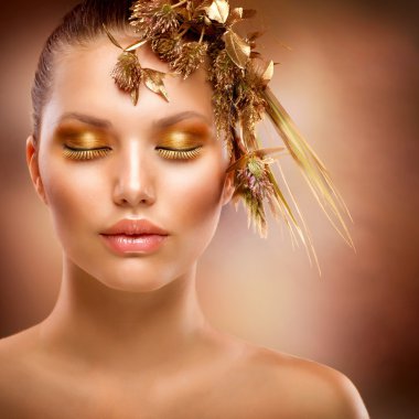 Golden Makeup. Luxury Fashion Girl Portrait clipart