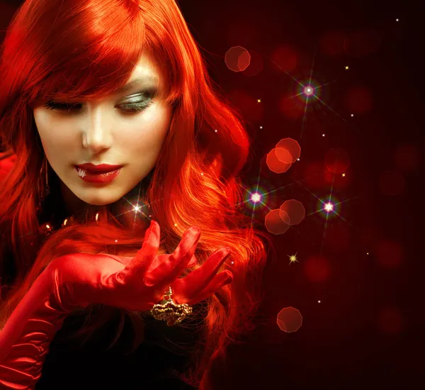Kızıl saçlı. moda kız portre. Magic — Stok fotoğraf