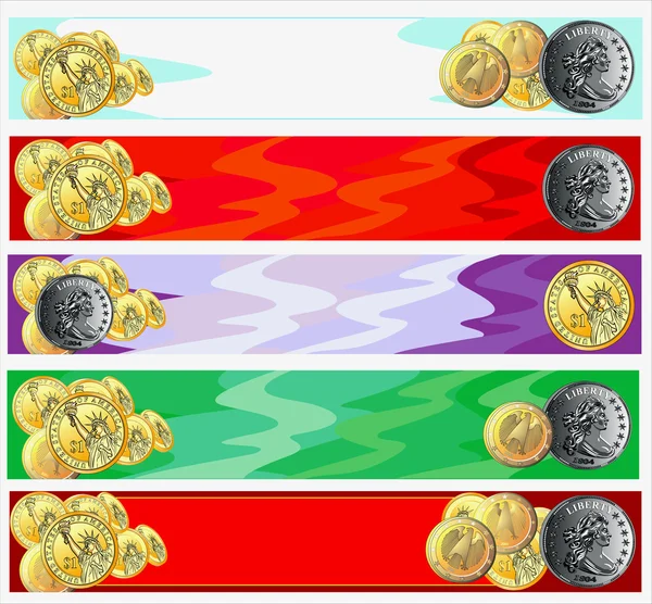 Bandeiras horizontais com moedas de ouro — Vetor de Stock