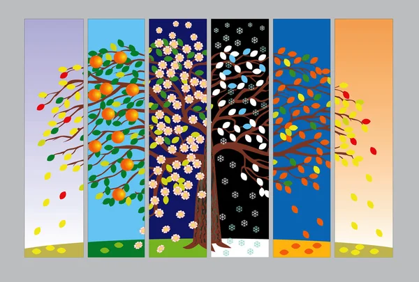 異なった季節の木とバナー — ストックベクタ