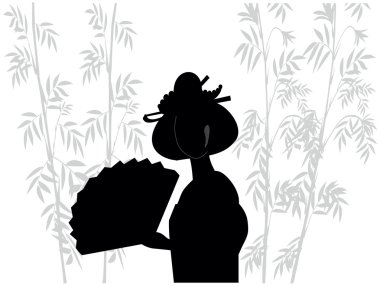 Silhouette of Japanese with fun in bamboo clipart