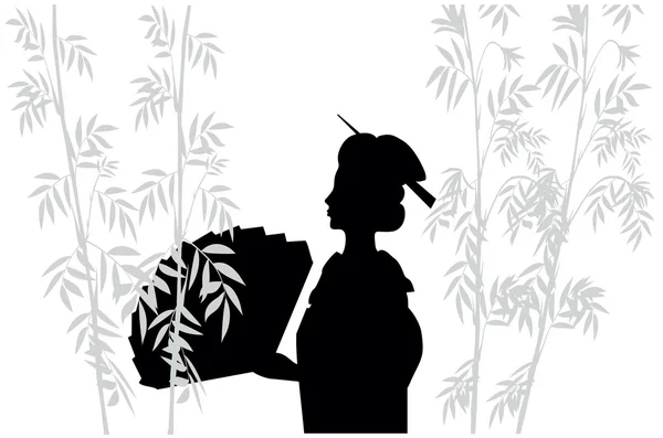 Силуэт японской женщины с веером — стоковый вектор