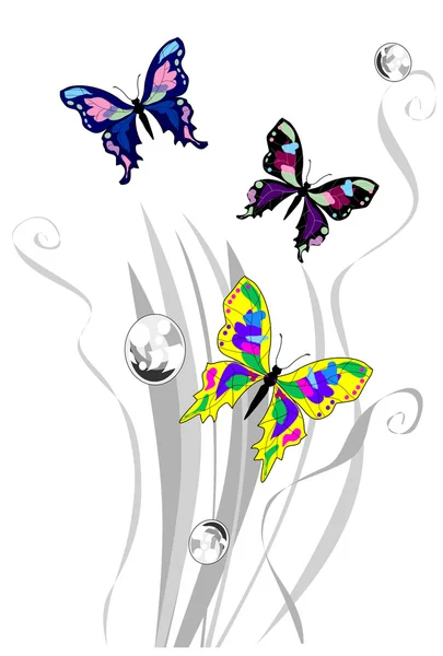 Beau fond avec des papillons et de la rosée — Image vectorielle