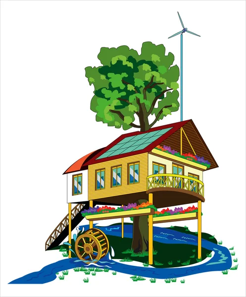 House with alternative energy sources — Stock Vector