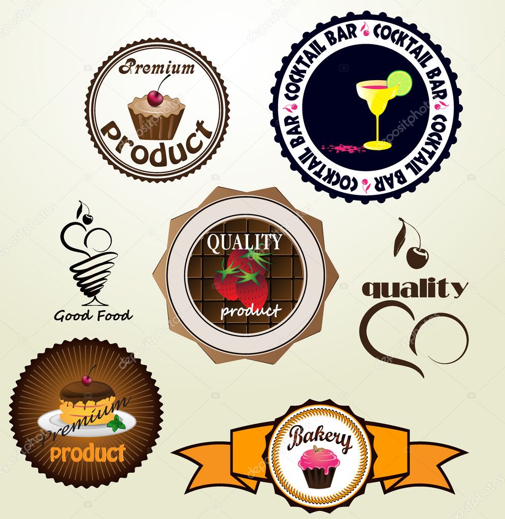 Set of vintage retro labels with food elements