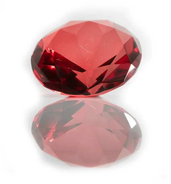Red Faceted Gemstone on White Background — Stock Photo, Image