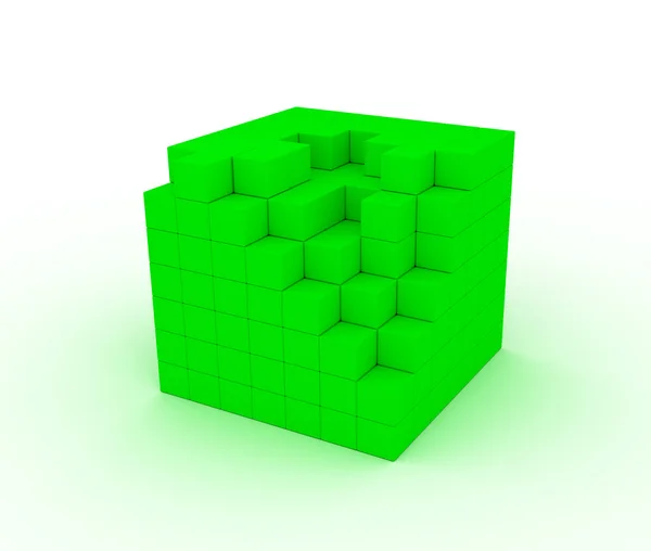 De vernietigde groene kubus — Stockfoto